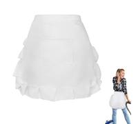 Waitress White Apron With Pocket - Short Waist Kitchen Half Apron, Floral Cotton Linen for Cooking, Work, Coffee