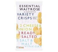 Waitrose Essential Variety Multipack Crisps, Cheese and Onion, Ready Salted, Salt and Malt Vinegar, 6x25g (12 Packs)