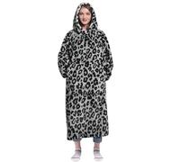 Waitu Warm and Cozy Blanket Hoodie, Thick Flannel Sweatshirt with Sleeves - Leopard Gray