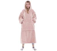 Waitu Wearable Blanket Sweatshirt for Women and Men, Super Warm and Cozy Big Blanket Hoodie, Thick Flannel Blanket with Sleeves and Giant Pocket - Pink