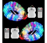Waiybbit Outdoor Christmas Lights Battery 2 Pack, 49ft/pcs 150 LED Colour Changing Rope Lights Outdoor with Remote Control, 6 Modes, Fairy Lights for Indoor, Garden, Parties, Christmas