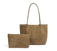 Waiyqju Women's Luxury Handmade Woven Tote Bag, Beach Bag Set, Elegant Age Reducing Travel Commuter Bag Set, Frosted Material 14# Khaki, L