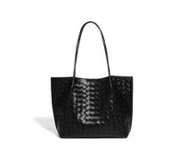 Waiyqju Women's Luxury Handmade Woven Tote Bag, Beach Bag Set, Elegant Age Reducing Travel Commuter Bag Set, 1# Black, L