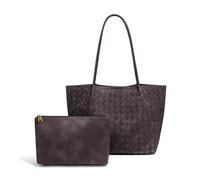 Waiyqju Women's Luxury Handmade Woven Tote Bag, Beach Bag Set, Elegant Age Reducing Travel Commuter Bag Set, Frosted Material 13# Brown, L