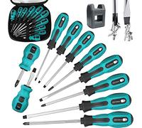 WAIZHIUA 11-Piece Screwdriver Set - 5 Flat Head & 5 Phillips Heavy Duty Magnetic Screwdrivers with Ergonomic Soft-Grip Handles, Includes Magnetizer/Demagnetizer, 5 Size