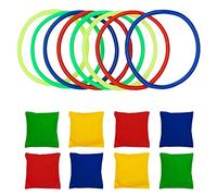 WAIZHIUA 16Pcs Throwing Game Set, 8Pcs Nylon Bean Bags 8Pcs Plastic Toss Rings Multicolor Toss Game Sets Carnival Game Favor Party Supplies for Kids Teens Adults Indoor Outdoor