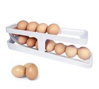 WAIZHIUA 2 Tier Rolling Egg Tray Holder Dispenser - Automatic Egg Storage Container for Kitchen Refrigerator Countertop (White)