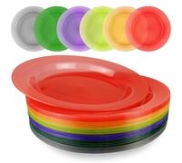 WAIZHIUA 36Pcs Reusable Plastic Plates Set - 10 Inch/25cm Unbreakable Dinner Plates, Microwave & Dishwasher Safe, 6 Vibrant Colors for Party, Kids, Dessert, Pasta, Salad, Snack & Fruit (36)
