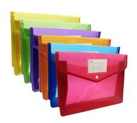 WAIZHIUA 6Pcs A4 Plastic Wallet 6 Colour Popper Wallet Plastic File Folder Document Envelope Folder with Snap Closure for School Office Home
