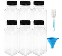 WAIZHIUA 6Pcs Shot Bottles with Lids - 250ml/8.5oz Reusable Juice Bottles, Plastic Empty Drink Bottle with Caps Brush & Funnel for Storing Juices Milk Smoothie Water Homemade Beverages