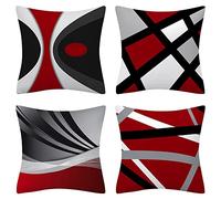 Wajade Black and Red Cushion Covers 18 x 18 inches Modern Abstract Throw Pillow Cases Set of 4 Plush Home Decorative for Bedroom Sofa Chair