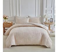 Wajade Bow Double Duvet Set with 2 Pillowcases Coverless Duvet with Beige Bow Pattern Washable Reversible All Seasons Lightweight Warm - 200 x 200cm