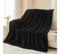 Wajade Fleece Throw Blanket Black Bubble Faux Fur Fluffy Bed Blanket Super Cosy Warm Large Blanket for Bed Sofa Car,127x153CM