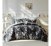 Wajade Floral King Duvet Set with 2 Pillowcases Coverless Duvet with Grey Flower Pattern Washable Reversible All Seasons Lightweight Warm - 220 x 240cm