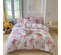 Wajade Pink Bow Double Duvet Set with 2 Pillowcases Coverless Duvet with Pink Bow Pattern Washable Reversible All Seasons Lightweight Warm - 200 x 200cm