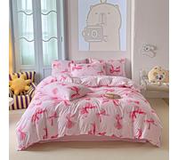 Wajade Pink Bow King Duvet Set with 2 Pillowcases Coverless Duvet with Pink Bow Pattern Washable Reversible All Seasons Lightweight Warm - 220 x 240cm