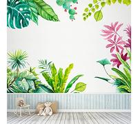 Wajade Wall Stickers Tropical Green Plants Wall Decals for Bedroom Living Room Red Leaves Wall Murals Removable Self-Adhesive Decals Art