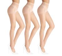 WAJIAFAR 3 Pack Women's Sheer High Waist Tights with Support and Reinforced Toes Pantyhose (Light Suntan, S)