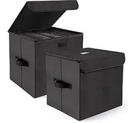 WAJJWI 12-inch Vinyl Record Storage Box, Foldable & Stackable Set of 2, LP Organizer Case with Lid for Albums