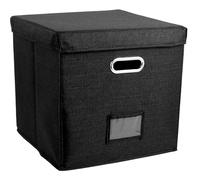 WAJJWI 13 Inch Foldable Organizer Large Capacity Vinyl Record Storage Box with Lid Cotton Linen Home Closet Multi-Functional for Albums(Black)