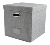 WAJJWI 13 Inch Foldable Organizer Large Capacity Vinyl Record Storage Box with Lid Cotton Linen Home Closet Multi-Functional for Albums(Grey)