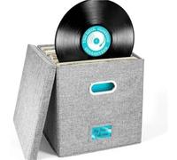 WAJJWI 13 Inch Large Vinyl Record Storage Box Foldable Cotton Linen Clothes Multi-Functional Home Clothing Underwear Toy Organizer for Albums(Grey)