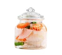 WAJJWI 2pcs Transparent Glass Sealed Jar Candy Honey Dried Fruit Bottle With Lid Storage 950ml Box Kitchen Supplies for Preserving Flour Nuts(Vertical stripe650ML)