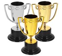 WAJJWI 3Pcs Gold Silver Bronze Mini Award Trophies Plastic Decoration Naments For Classroom Ceremony Event Decorative Souvenir Gift Stage For Sports Tournaments