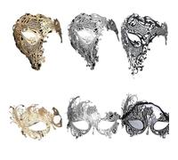 WAJJWI 6PCS Metal Mask Half Face Venetian Masquerade Men Women Skull Party Mask Carnival Masquerade Party for Costume Party Cosplay