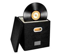 WAJJWI Vinyl Record Storage Box Case for Lp Album Linen Fabric Crate Cube Bins with Lid for Albums(Black)
