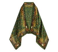 WaJuemy Silk Feeling Scarf for women Lightweight Long Floral Scarves Shawl Wraps Elegant Evening Dresses Satin Shawls Scarfs, 17 Green/Gold Bloom, Standard