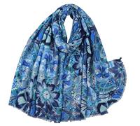 WaJuemy Travel Boho Scarf for Women Casual Lightweight Pashmina Scarves Fashion Multicolor Shawl Wraps with Fringed Beads, 29 Blue Floral, 70*36"