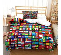 WAKAIP 3D World Countries Flag Duvet Cover Bedding Set Soft Microfiber Polyester Zipper,Flag Icon Quilt Cover with Pillowcase,for Boy Girl,for Home Decoration,3Pcs Single（135x200cm）