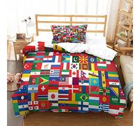 WAKAIP 3D World Countries Flag Duvet Cover Set Printed Bedding,Flag Icon Quilt Cover with Zipper Closure 3 Pieces Soft Comforter Cover,for Girls Boys Single（135x200cm）