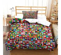 WAKAIP World Countries Flag Duvet Cover Set 3 Piece Bedding Set with 3D Print Pattern Soft Comforter Cover with Pillowcases,Flag Icon Quilt Cover with Zipper for Boys Girls Single(135x200cm)