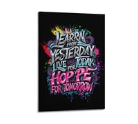 WAKALEMON Learn From Yesterday Live For Today Hope For Tomorrow Motivational Poster Inspired Quote Wall Art Decorative Canvas Posters for Bedroom Living Room20x30inch(50x75cm) Frame-style