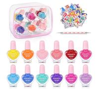 wakaniya Nail Polish Set for Kids, 12 Color Peel off Toddler Nail Polish, Non Toxic Quick Dry Girls Nail Varnish Kit Kids with DIY Stickers and PVC Bag