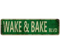 Wake & Bake Blvd Sign Novelty Wake & Bake Decor Wake & Bake Street Sign Wall Art Decor For Home Farmhouse Bar Cafe Man Cave 40X10 CM