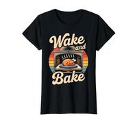 Wake Bake Funny Thanksgiving Turkey Feast Meal Dinner Chef Value Graphic T-Shirt, Women, Black, S