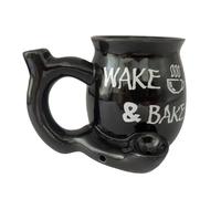 Wake Glazed Ceramic Coffee Mug 400ml - Novelty Mother's Day Father's Day Gift for Dad Mom, Unique Birthday Present for Men Women, Creative Bake Coffee Mug with Ergonomic Handle (Black)