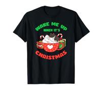 Wake Me Up When It's Christmas Lazy Cat Holiday Fun T-Shirt