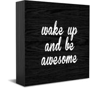 Wake Up And Be Awesome Home Office Decor Wooden Box Sign, Decorative Positive Office Desk Accessories Wood Plaque Wood Table Sign For Tv Cabinet Shelf 5 X 5 Inch
