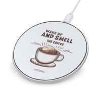 Wake Up And Smell The Coffee Fast Portable Charger Round Phone Charging Pad 10W for Travel Work