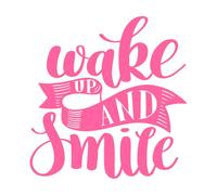 Wake up and Smile Handwritten Calligraphy Wall Decals Paster Paper 54.6x56.6cm Do not Damage The Wall Surface Pink