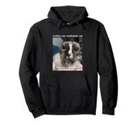 Wake up cat meme funny brainrot cat meme locked in design Pullover Hoodie