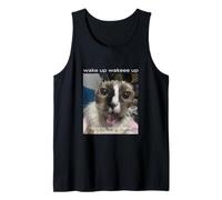 Wake up cat meme funny brainrot cat meme locked in design Tank Top