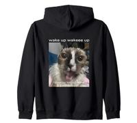 Wake up cat meme funny brainrot cat meme locked in design Zip Hoodie