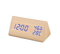 Wake up Light Radio LED Wooden Alarm Clock Table Voice Control Digital Clock Temperature Humidity Display Wood Despertador Desktop Clocks USB/AAA Sunrise Alarm Wake up Light (Color : 08)