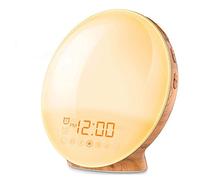 Wake Up Light Sunrise Alarm Clock Sunset Simulation Night Light 20 Levels Brightness FM Radio 2 Alarms 7 Natural Sounds Snooze Function 7 Colors Atmosphere Lamp USB Port, Ideal for Gift(Color:B)