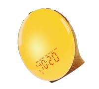 Wake Up Light with Wood Grains for Home Decors Sunrises Simulation Alarm Clock with 2 Alarms Snooze Radio Nightlights Night Light